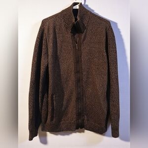 Daniel Hechter 100% Cotton Zip Front Cardigan Tweed Grey Black Chunky Mens Large